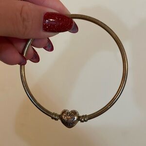 Pandora Silver Heart Clasp Bangle Bracelet
